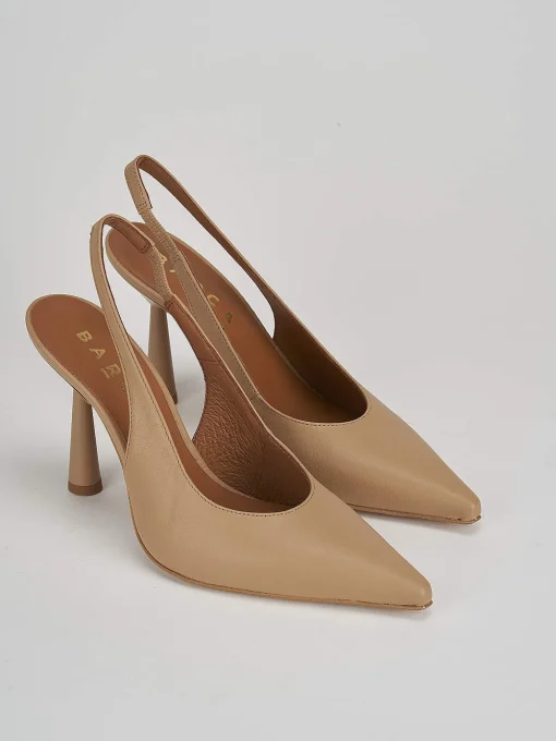 Décolleté e slingback tacco 9cm pelle marrone