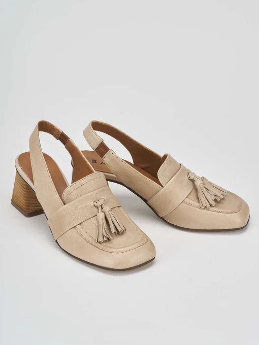 Décolleté e slingback tacco 6cm pelle beige