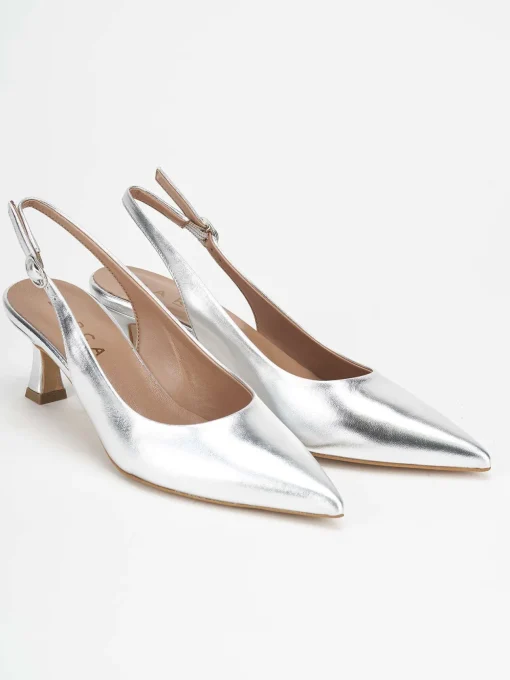 Décolleté e slingback tacco 5cm laminato argento