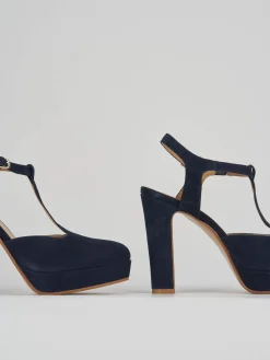Décolleté e slingback tacco 11cm camoscio blu