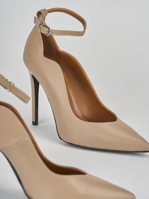 Décolleté e slingback tacco 10cm pelle marrone