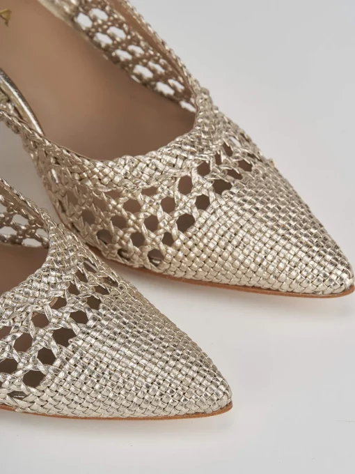 Décolleté e slingback tacco 7cm pelle oro