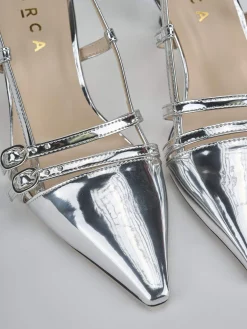 Décolleté e slingback tacco 6cm laminato argento