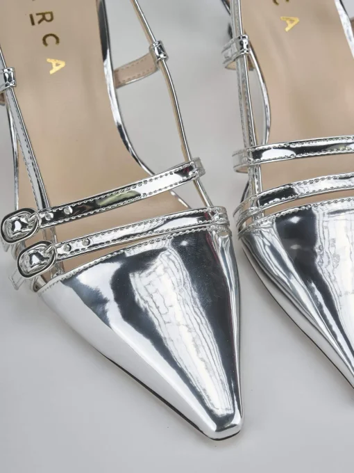 Décolleté e slingback tacco 6cm laminato argento