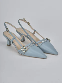 Décolleté e slingback tacco 6cm pelle azzurro