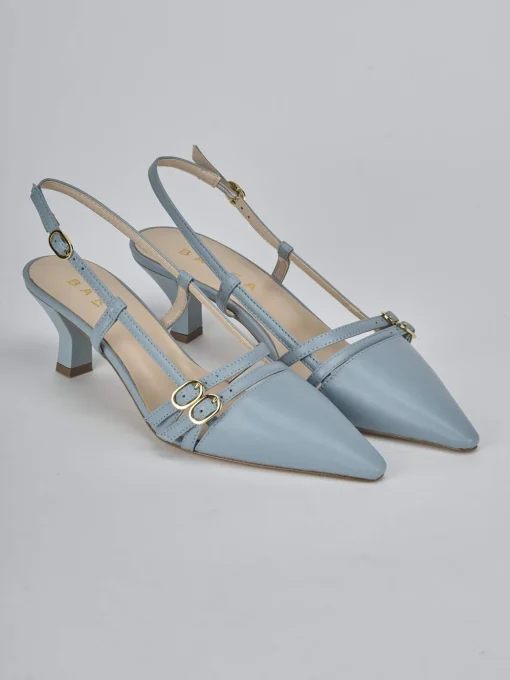 Décolleté e slingback tacco 6cm pelle azzurro
