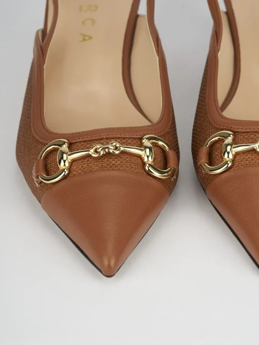 Décolleté e slingback tacco 5cm pelle marrone