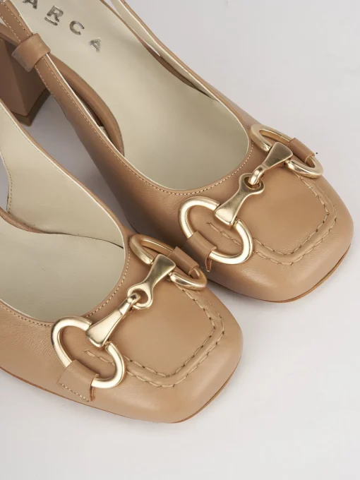 Décolleté e slingback tacco 6cm pelle marrone