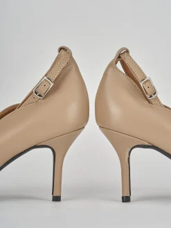 Décolleté e slingback tacco 7cm pelle marrone