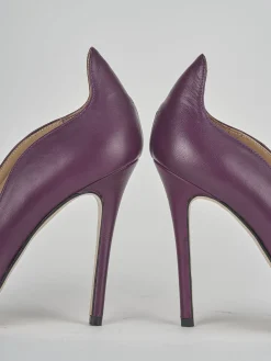 Décolleté e slingback tacco 9cm pelle viola