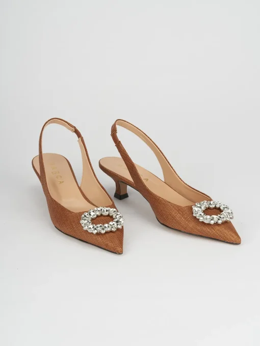 Décolleté e slingback tacco 5cm pelle marrone