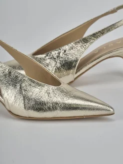 Décolleté e slingback tacco 4cm laminato oro
