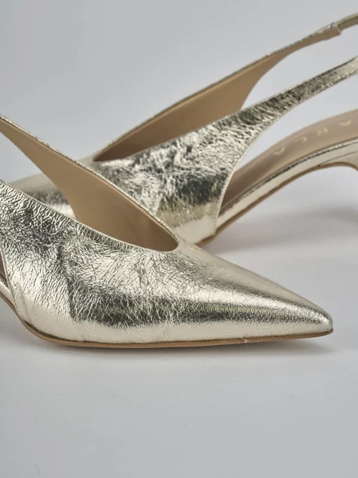 Décolleté e slingback tacco 4cm laminato oro