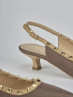Décolleté e slingback tacco 4cm pelle marrone