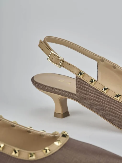 Décolleté e slingback tacco 4cm pelle marrone