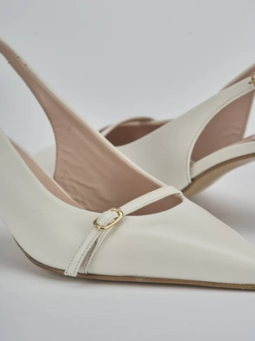 Décolleté e slingback tacco 7cm pelle bianco