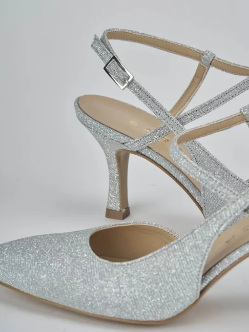 Décolleté e slingback tacco 7cm pelle argento