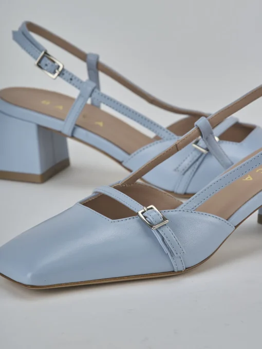 Décolleté e slingback tacco 5cm pelle azzurro