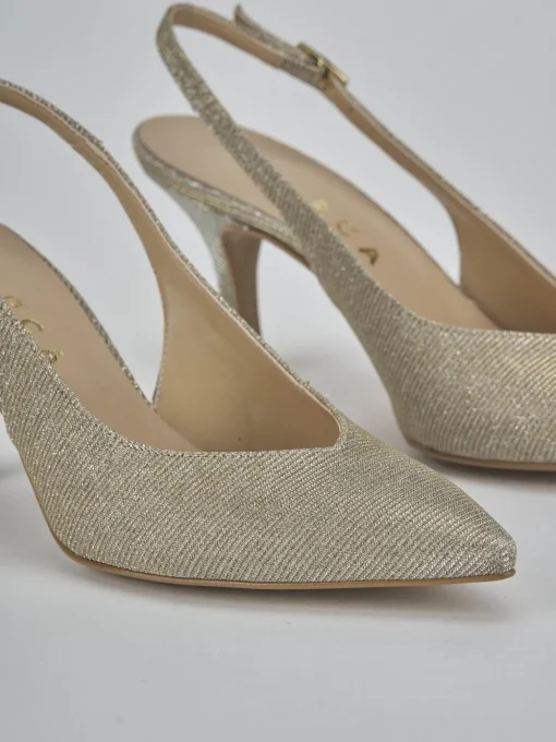 Décolleté e slingback tacco 7cm pelle oro
