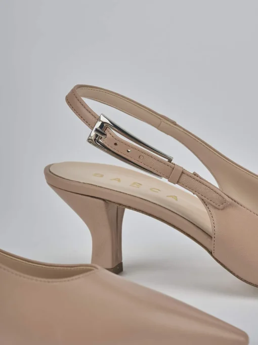 Décolleté e slingback tacco 6cm pelle marrone