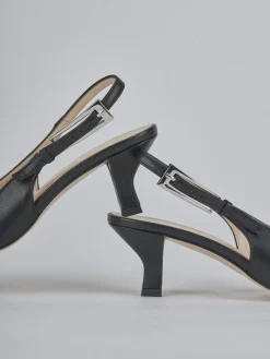 Décolleté e slingback tacco 6cm pelle nero