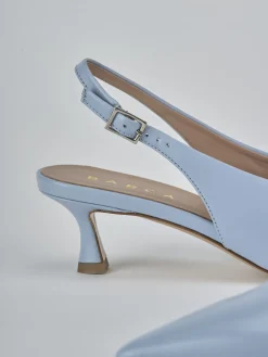 Décolleté e slingback tacco 5cm pelle azzurro