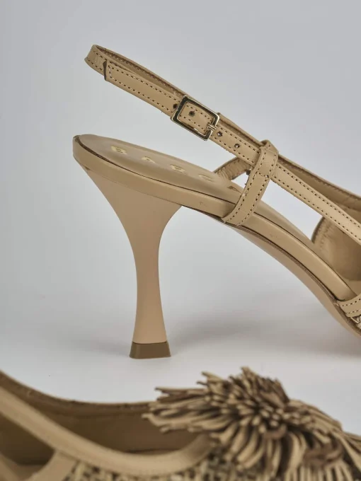Décolleté e slingback tacco 8cm pelle marrone