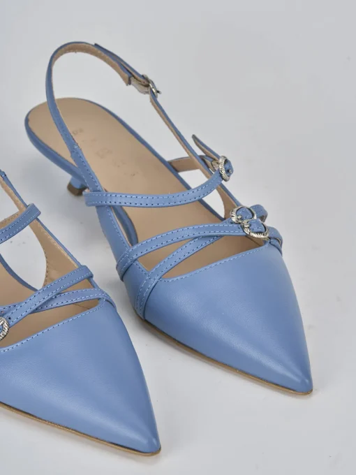 Décolleté e slingback tacco 3cm pelle jeans