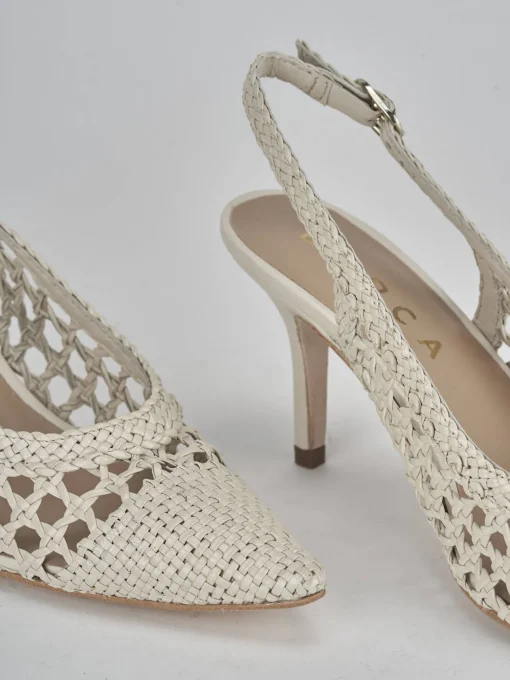 Décolleté e slingback tacco 7cm pelle bianco
