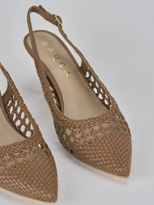 Décolleté e slingback tacco 7cm pelle marrone