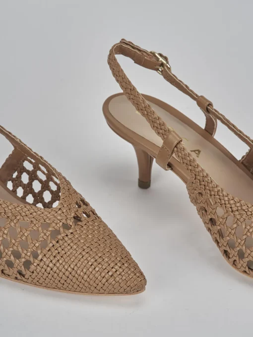 Décolleté e slingback tacco 5cm pelle marrone
