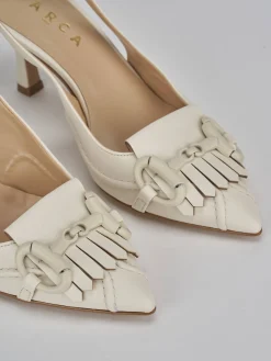 Décolleté e slingback tacco 7cm pelle bianco
