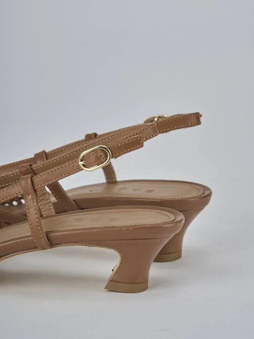 Décolleté e slingback tacco 4cm pelle marrone