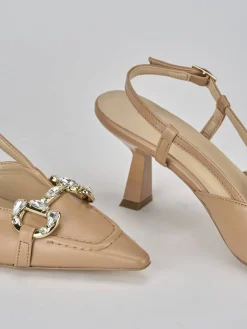 Décolleté e slingback tacco 7cm pelle beige