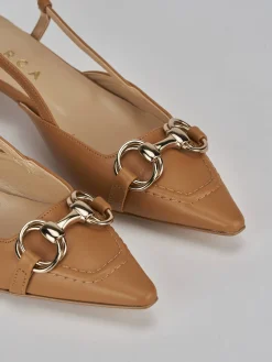 Décolleté e slingback tacco 3cm pelle marrone