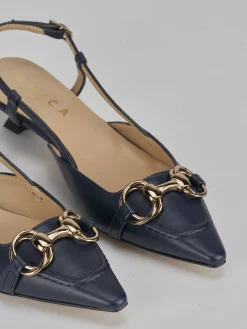 Décolleté e slingback tacco 3cm pelle blu