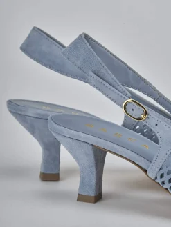 Décolleté e slingback tacco 6cm camoscio azzurro