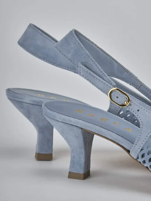 Décolleté e slingback tacco 6cm camoscio azzurro