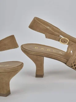 Décolleté e slingback tacco 6cm camoscio marrone