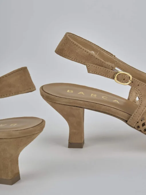 Décolleté e slingback tacco 6cm camoscio marrone