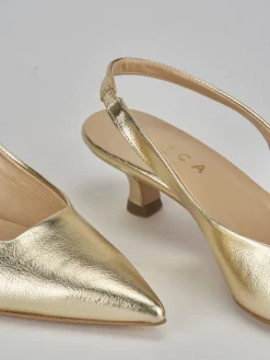 Décolleté e slingback tacco 4cm pelle oro