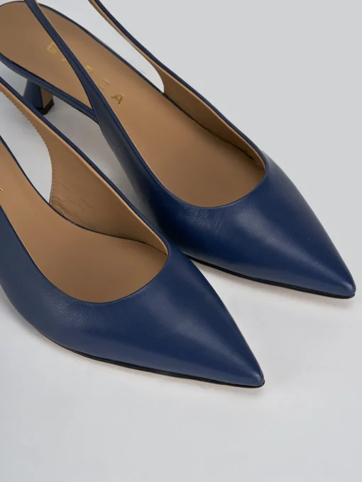 Décolleté e slingback tacco 5cm pelle blu