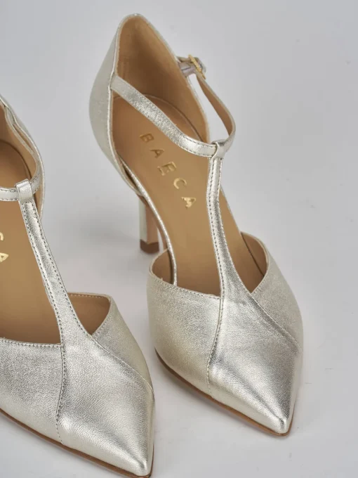 Décolleté e slingback tacco 7cm laminato oro