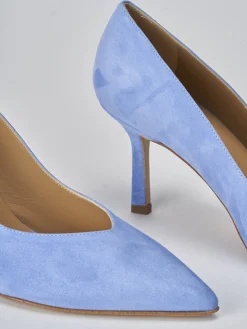 Décolleté e slingback tacco 7cm camoscio jeans