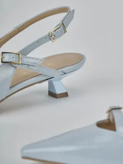 Décolleté e slingback tacco 4cm vernice azzurro