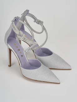 Décolleté e slingback tacco 10cm pelle argento