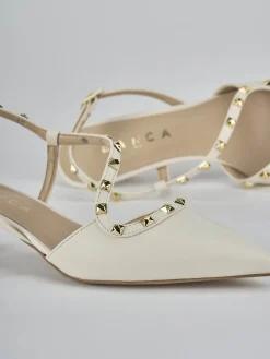 Décolleté e slingback tacco 4cm pelle bianco