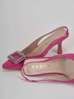 Décolleté e slingback tacco 5cm raso rosa