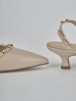 Décolleté e slingback tacco 4cm pelle beige