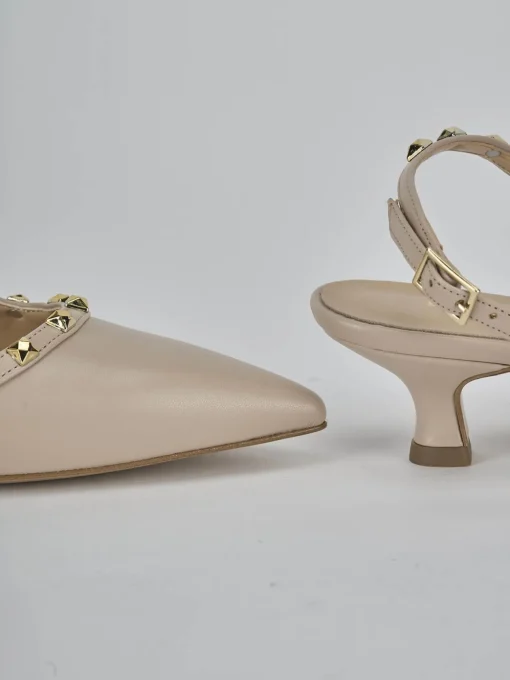 Décolleté e slingback tacco 4cm pelle beige